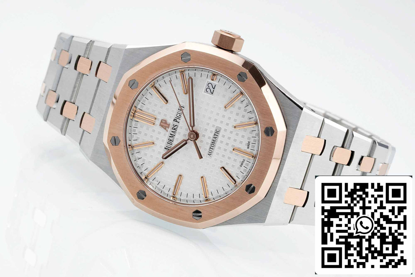 Audemars Piguet Royal Oak 15450SR.OO.1256SR.01 APS Factory 1:1 Best Edition V3 quadrante bianco oro rosa e acciaio