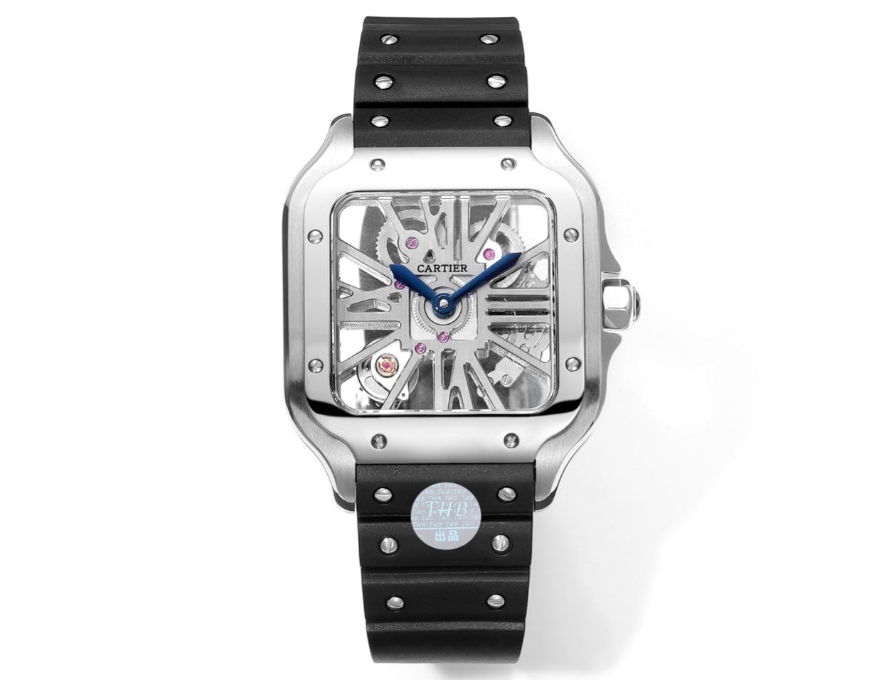 Cartier santos Skeleton 40mm THB Factory 1:1 Best Edition cassa bianca e cinturino nero