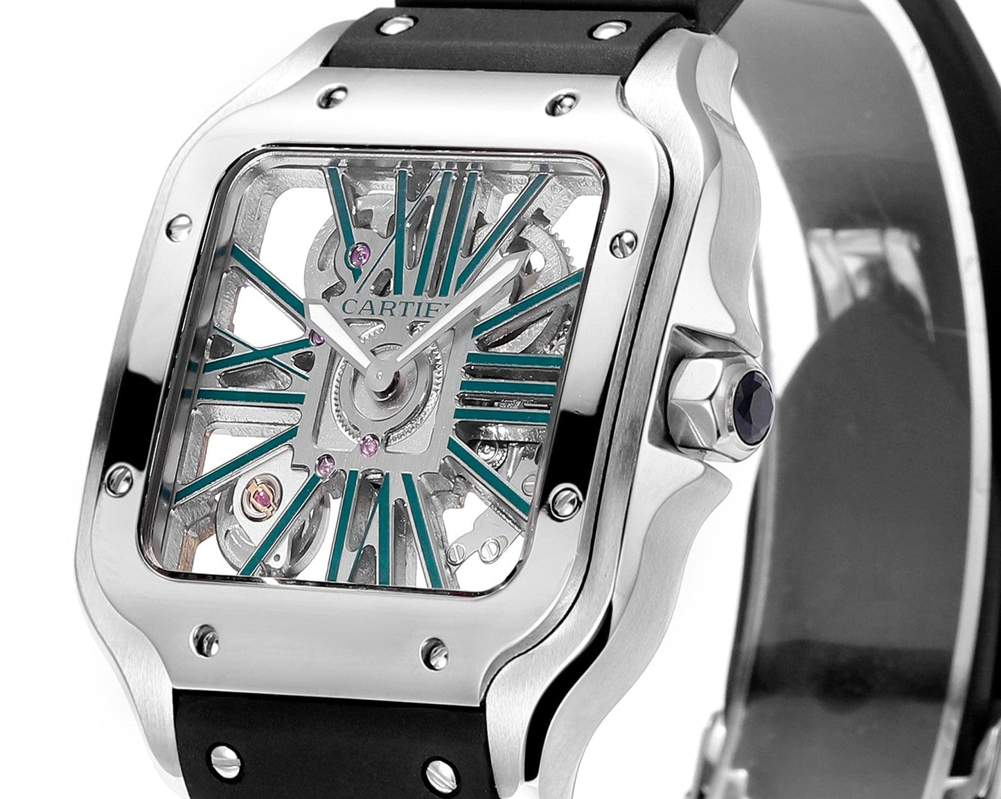 Cartier santos Skeleton 40mm THB Factory 1:1 Best Edition cassa bianca e cinturino nero