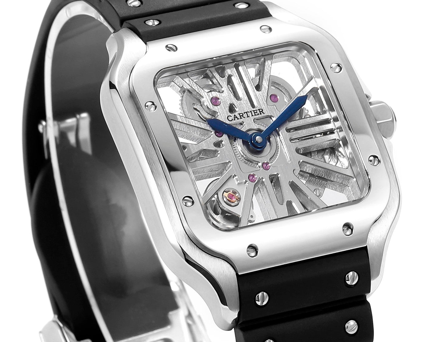 Cartier santos Skeleton 40mm THB Factory 1:1 Best Edition cassa bianca e cinturino nero