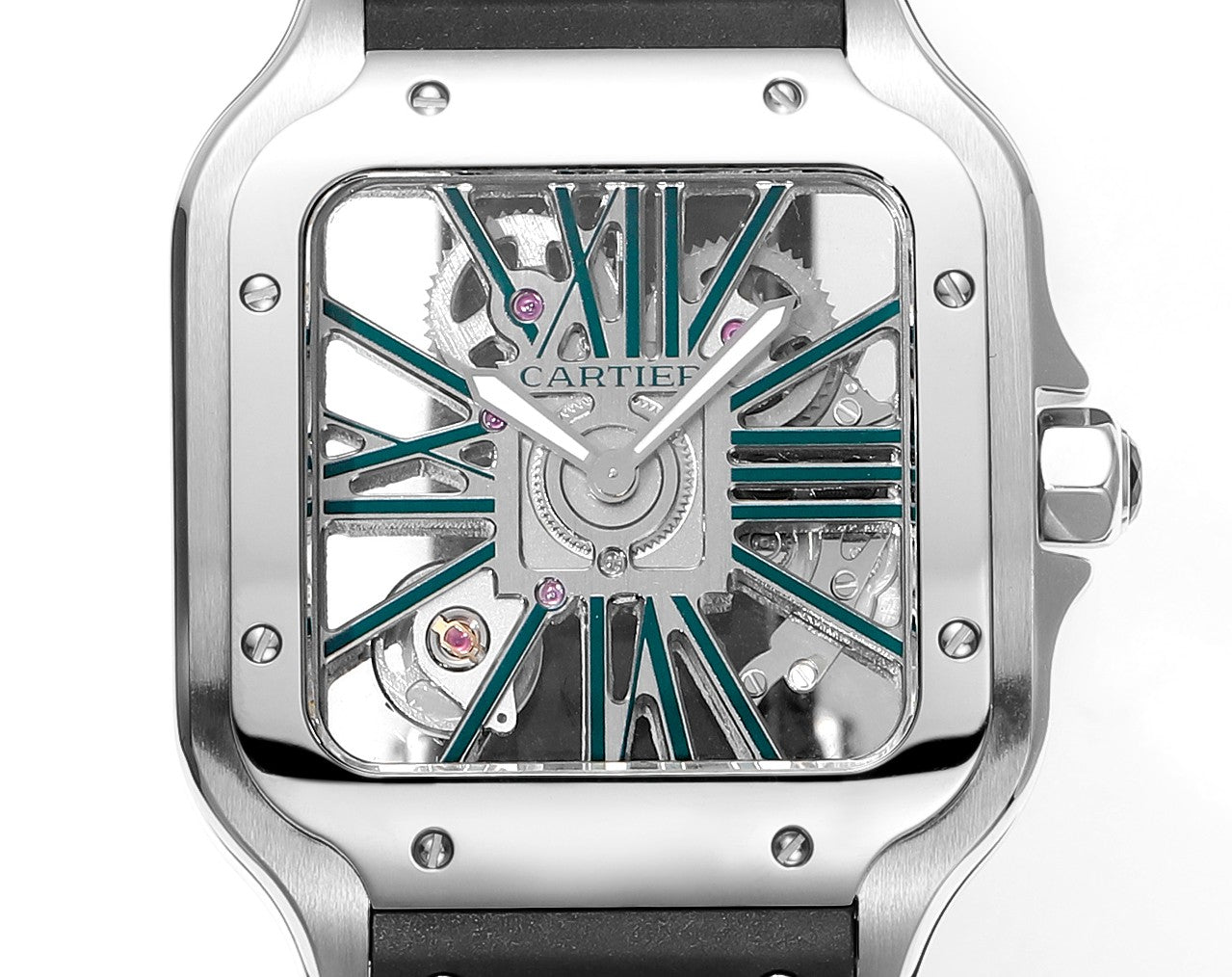 Cartier santos Skeleton 40mm THB Factory 1:1 Best Edition cassa bianca e cinturino nero