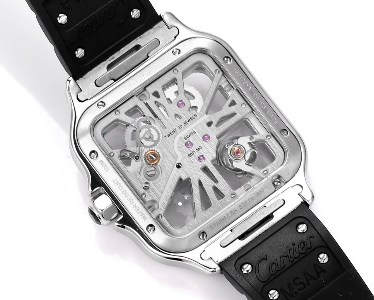 Cartier santos Skeleton 40mm  THB Factory 1:1 Best Edition White Case and Black Strap