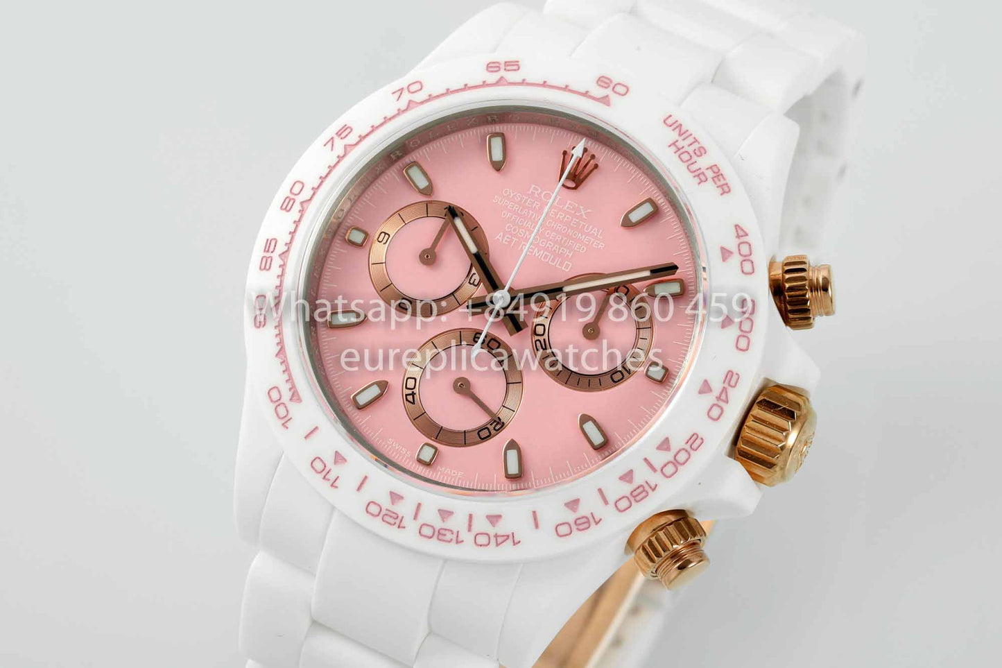 AET REMOULD Rolex Daytona personalizado Caja de cerámica blanca Esfera rosa 1:1 Mejor clon N6F Fábrica