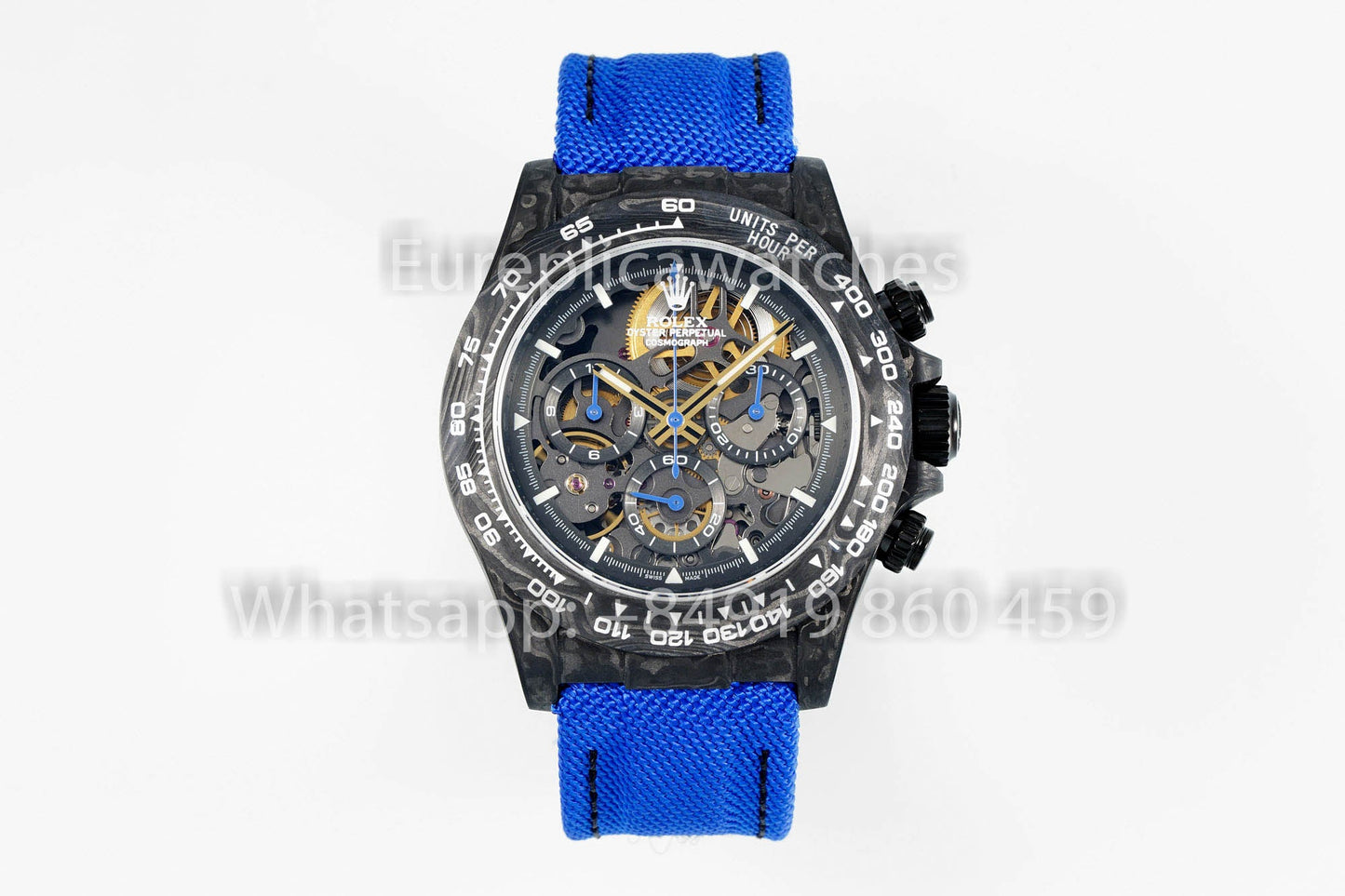 Rolex Daytona Skeleton Dial Diw Custom NTPT Carbon Case 1:1 Mejor clon Correa de velcro azul