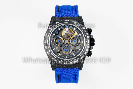 Rolex Daytona Skeleton Dial Diw Custom NTPT Carbon Case 1:1 Best Clone Blue Velcro Strap