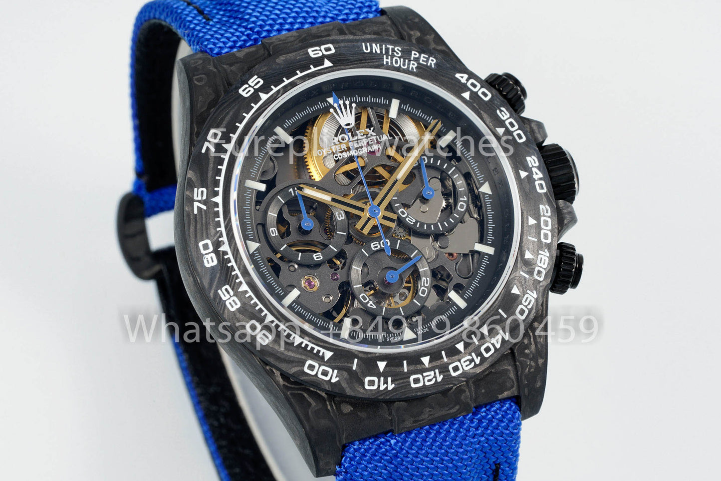 Rolex Daytona Skeleton Dial Diw Custom NTPT Carbon Case 1:1 Mejor clon Correa de velcro azul