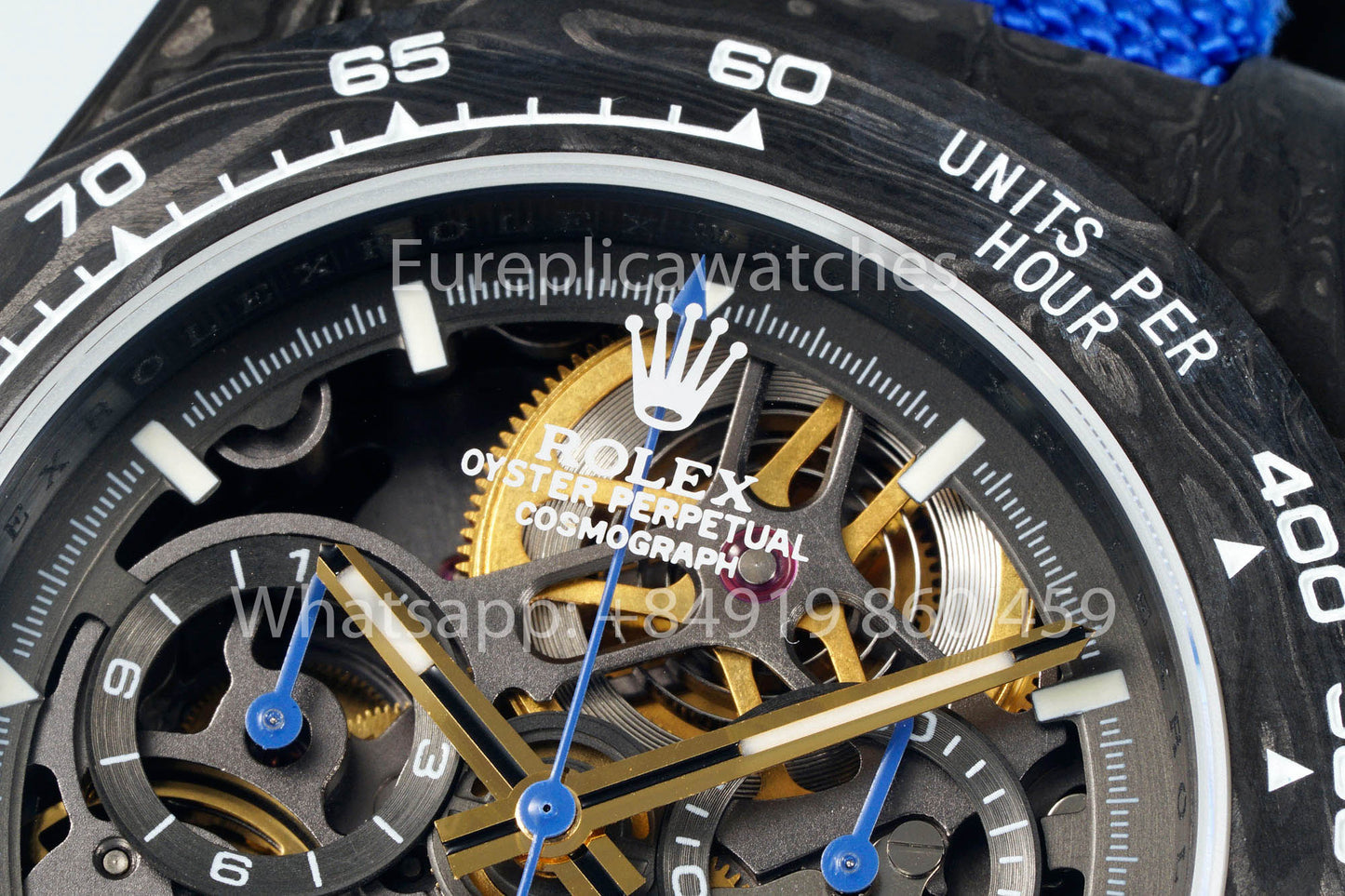 Rolex Daytona Skeleton Dial Diw Custom NTPT Carbon Case 1:1 Mejor clon Correa de velcro azul