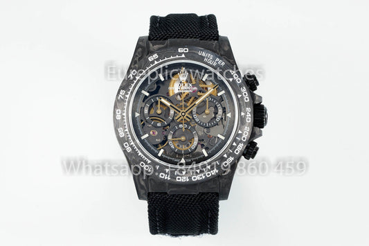 Rolex Daytona Skeleton Dial Diw Custom NTPT Carbon Case 1:1 Best Clone Black Velcro Strap