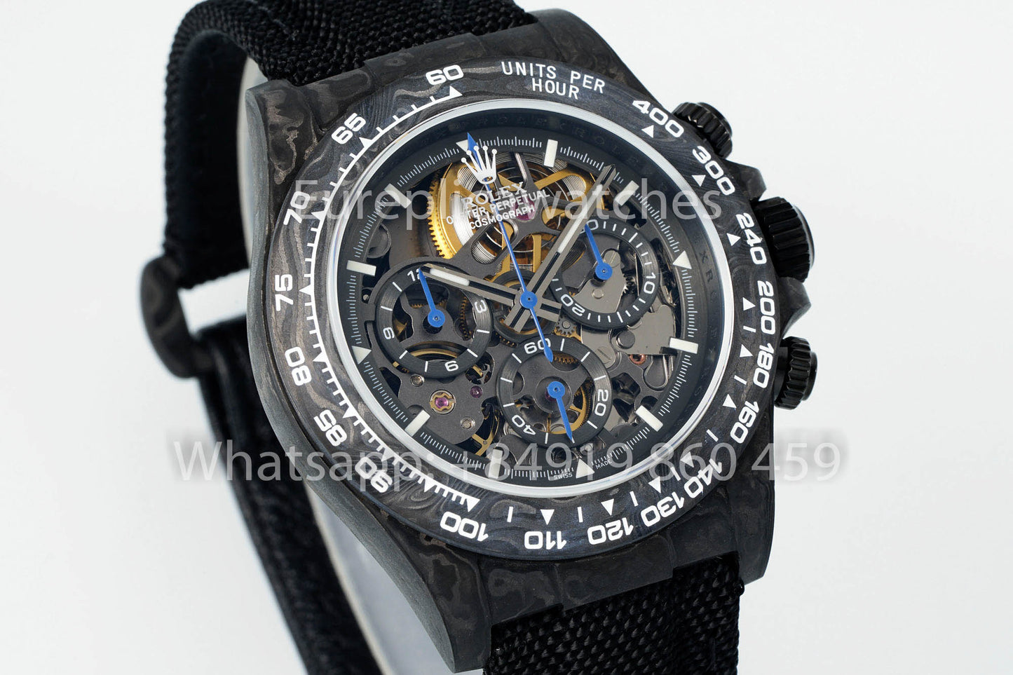 Rolex Daytona Skeleton Dial Diw Custom NTPT Carbon Case 1:1 Best Clone Mani Blu