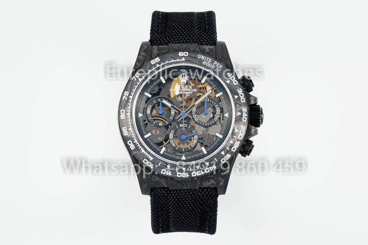 Rolex Daytona Skeleton Dial Diw Custom NTPT Carbon Case 1:1 Mejor clon con agujas azules