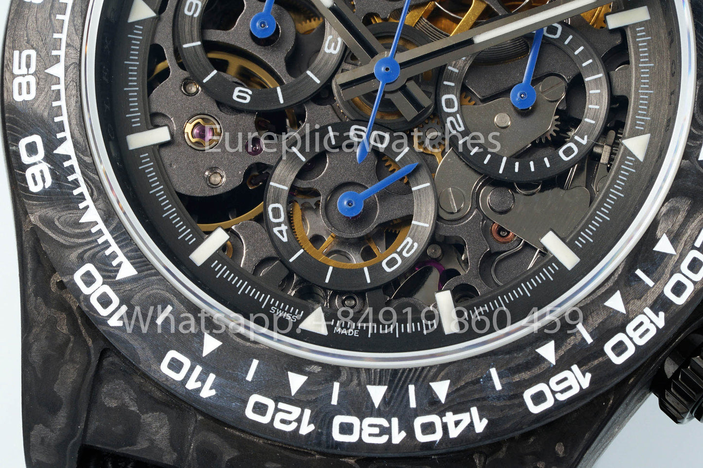 Rolex Daytona Skeleton Dial Diw Custom NTPT Carbon Case 1:1 Best Clone Blue Hands