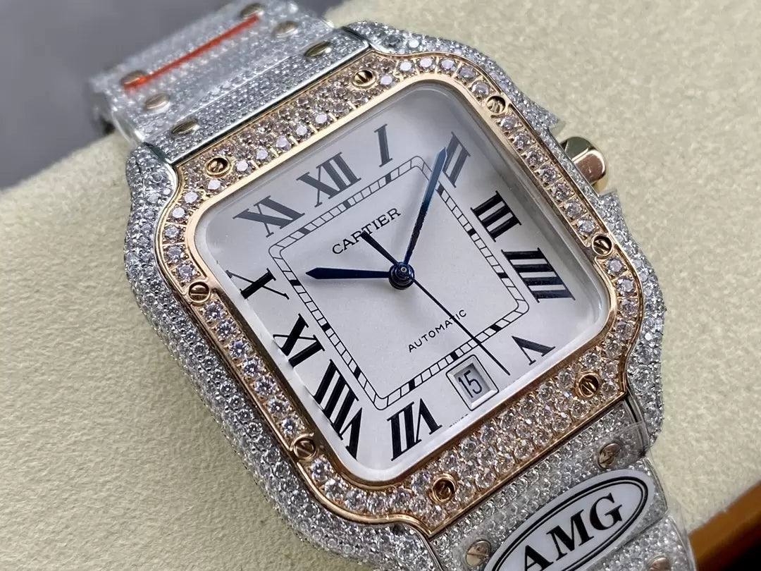 Santos De Cartier Relojes con diamantes Esfera blanca 1:1 Mejor edición AMG Factory Swarovski Stone