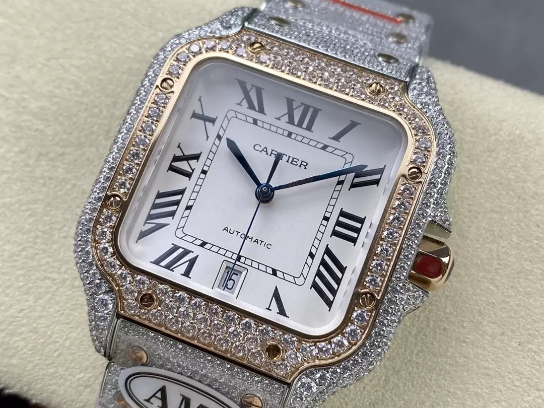 Santos De Cartier Relojes con diamantes Esfera blanca 1:1 Mejor edición AMG Factory Swarovski Stone