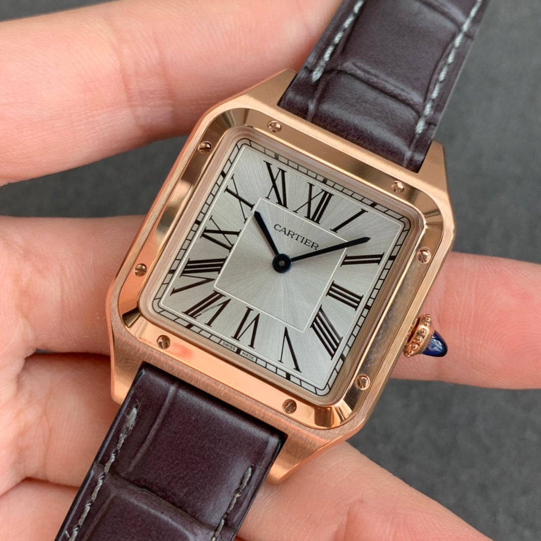 Cartier Santos-Dumont WGSA0022 1:1 Best Edition F1 Factory Silver Dial Brown Strap