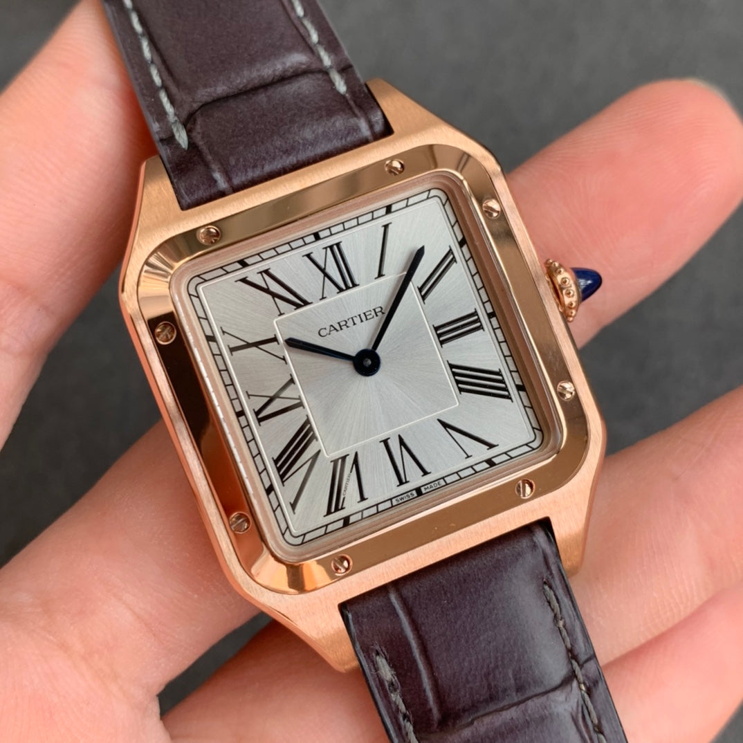 Cartier Santos-Dumont WGSA0022 1:1 Best Edition F1 Factory Silver Dial Brown Strap