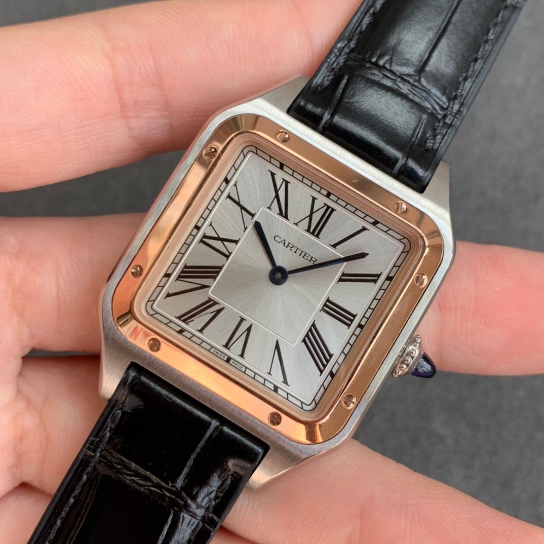 Cartier Santos-Dumont WGSA0022 1:1 Best Edition F1 Factory Silver Case Black Strap