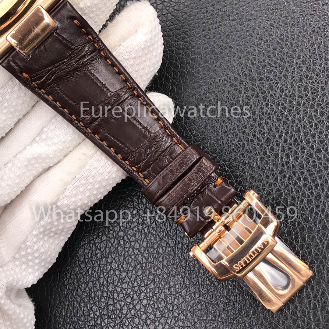 Patek Philippe Nautilus 5711R-001 Rose Gold 1:1 Best Clone 3K Factory Newest Version Leather Strap