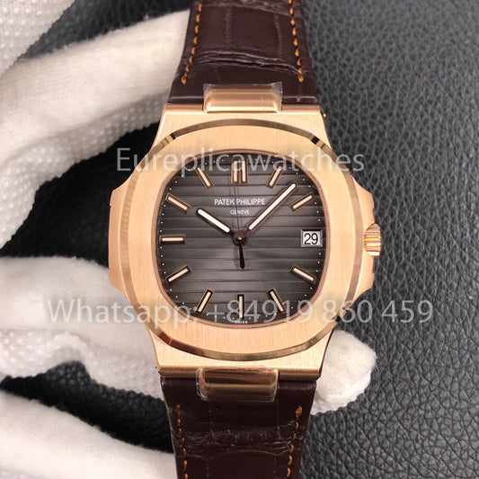 Patek Philippe Nautilus 5711R-001 Rose Gold 1:1 Best Clone 3K Factory Newest Version Leather Strap