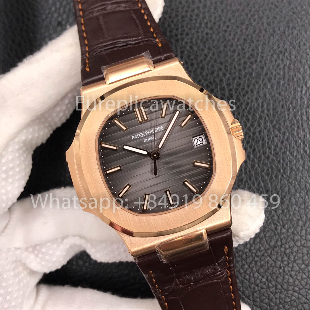 Patek Philippe Nautilus 5711R-001 Rose Gold 1:1 Best Clone 3K Factory Newest Version Leather Strap