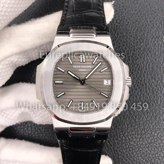 Patek Philippe Nautilus 5711G-001 Grey Dial 1:1 Best Clone 3K Factory Newest Version Leather Strap