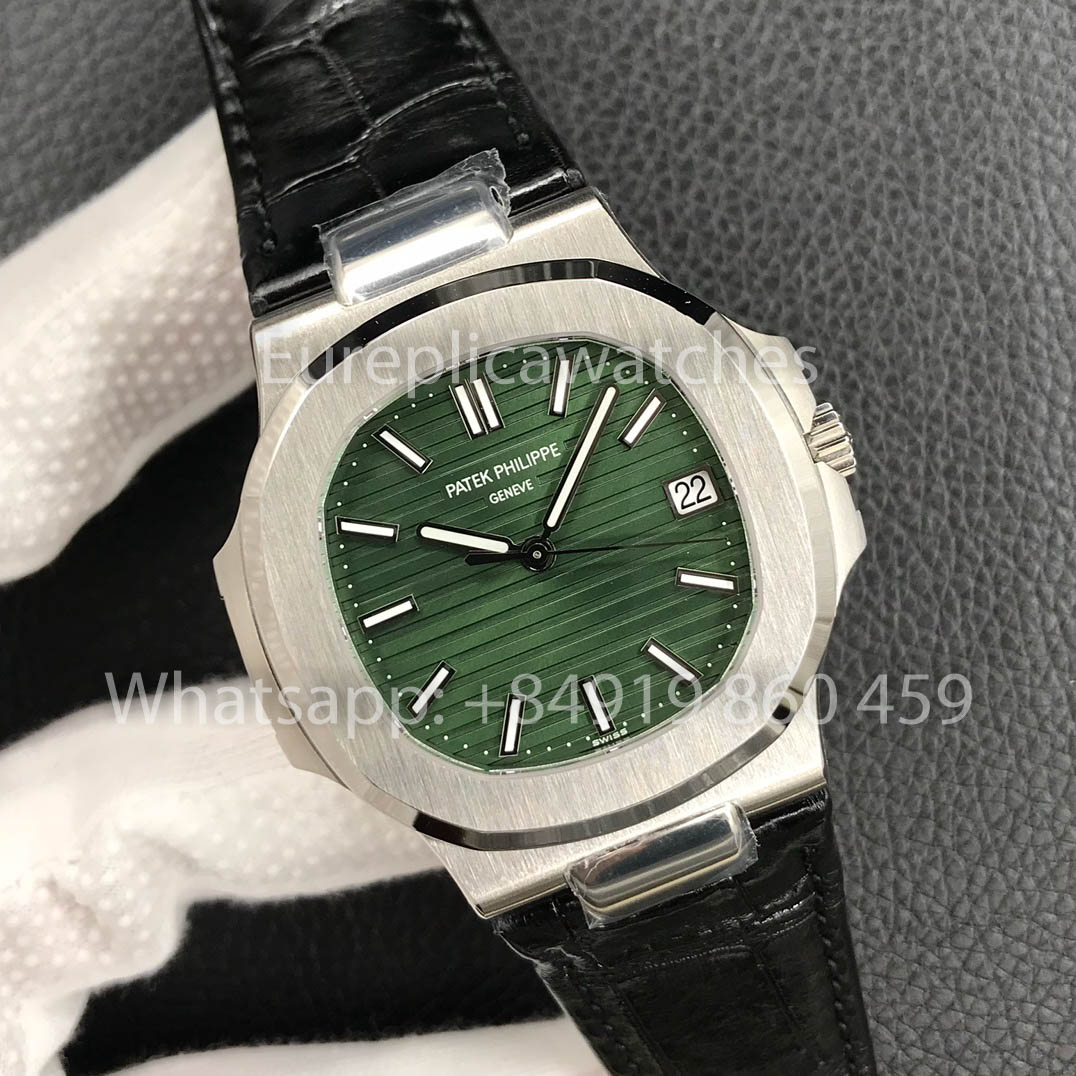 Patek Philippe Nautilus 5711/1A-014 Quadrante Verde 1:1 Miglior Clone 3K Fabbrica Nuova Versione Cinturino in Pelle