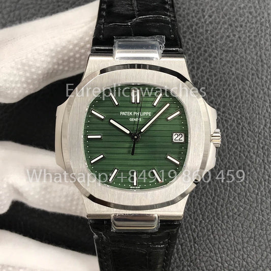 Patek Philippe Nautilus 5711/1A-014 Green Dial 1:1 Best Clone 3K Factory Newest Version Leather Strap