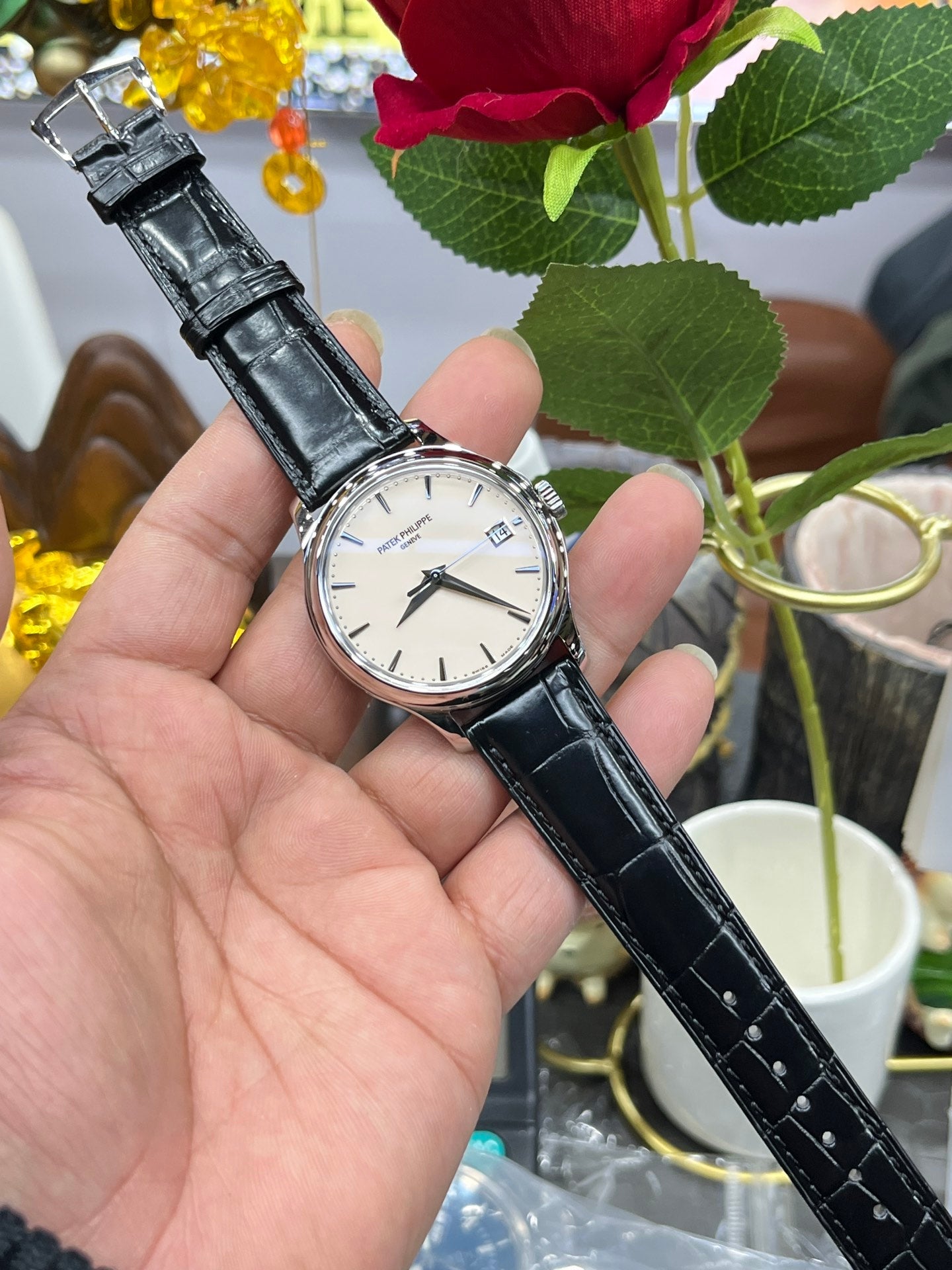 Patek Philippe Calatrava 5227G Esfera blanca 1:1 Mejor edición 3K Factory Correa de cuero negra