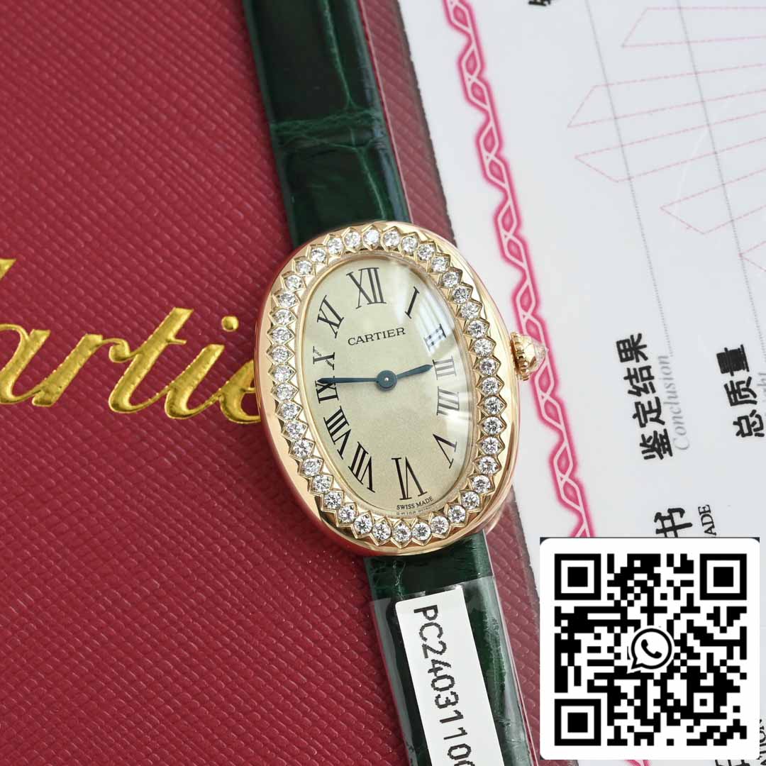 Cartier Lady Baignoire 23,9 mm WJBA0038 1:1 Best Edition Oro vero 18 carati e diamanti Cinturino verde