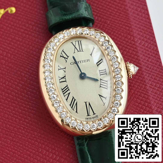 Cartier Lady Baignoire 23,9 mm WJBA0038 1:1 Best Edition Oro auténtico de 18 k y diamantes Correa verde