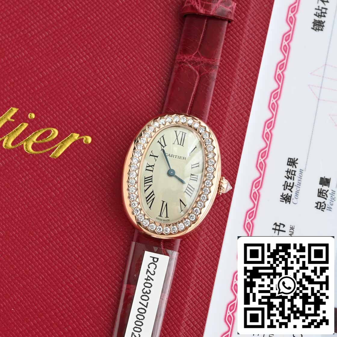 Cartier Lady Baignoire 23,9 mm CRWJBA0031 Edición 1:1 Mejor edición Oro auténtico de 18 k y diamantes Versión con correa roja