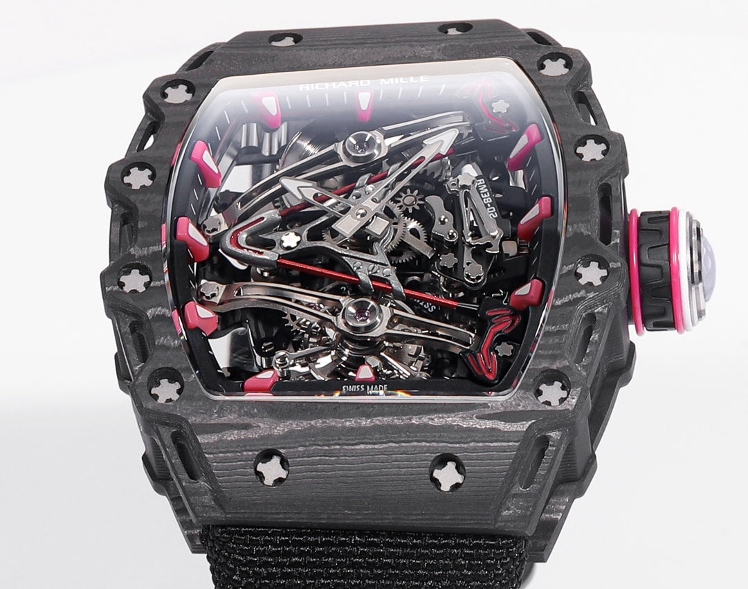 Richard Mille Bubba Watson Tourbillon RM38-02 1:1 Mejor edición Caja de carbono negra Correa de tela con velcro