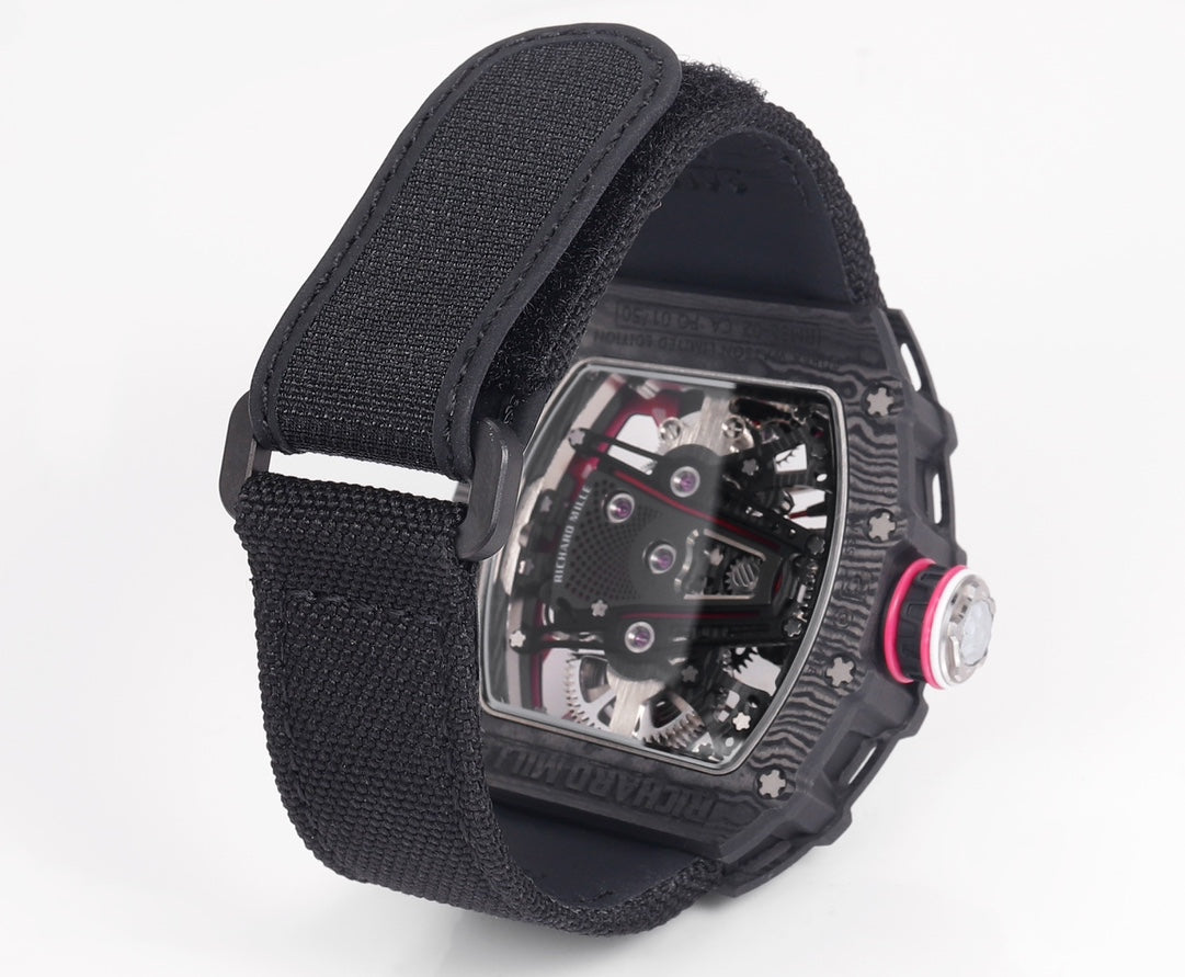 Richard Mille Bubba Watson Tourbillon RM38-02 1:1 Mejor edición Caja de carbono negra Correa de tela con velcro