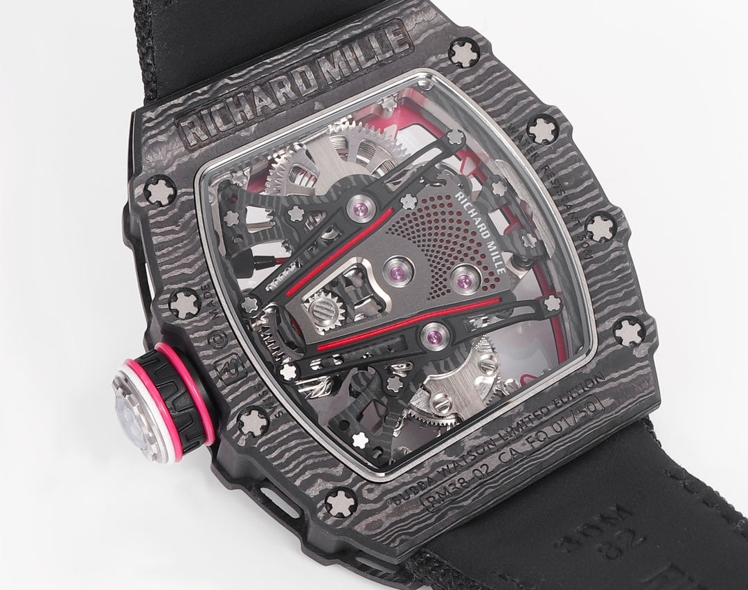 Richard Mille Bubba Watson Tourbillon RM38-02 1:1 Mejor edición Caja de carbono negra Correa de tela con velcro