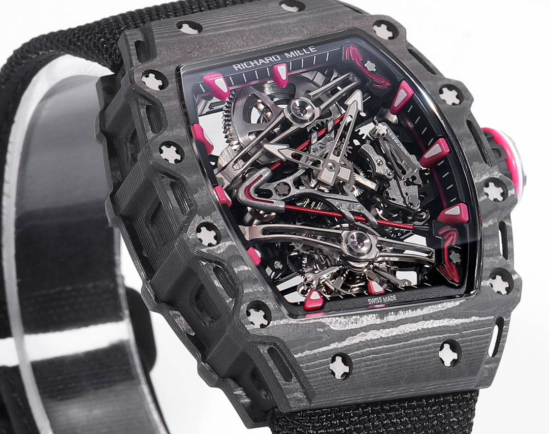 Richard Mille Bubba Watson Tourbillon RM38-02 1:1 Mejor edición Caja de carbono negra Correa de tela con velcro