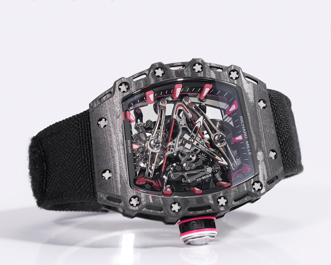 Richard Mille Bubba Watson Tourbillon RM38-02 1:1 Mejor edición Caja de carbono negra Correa de tela con velcro