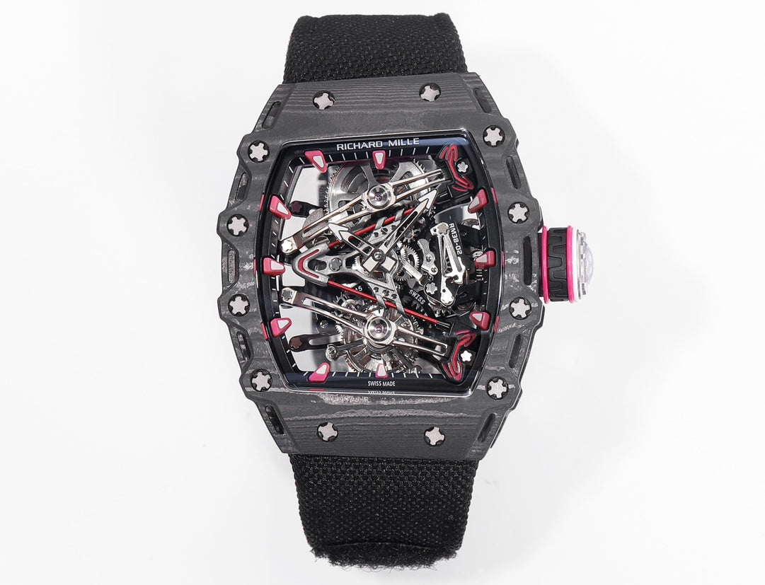 Richard Mille Bubba Watson Tourbillon RM38-02 1:1 Mejor edición Caja de carbono negra Correa de tela con velcro