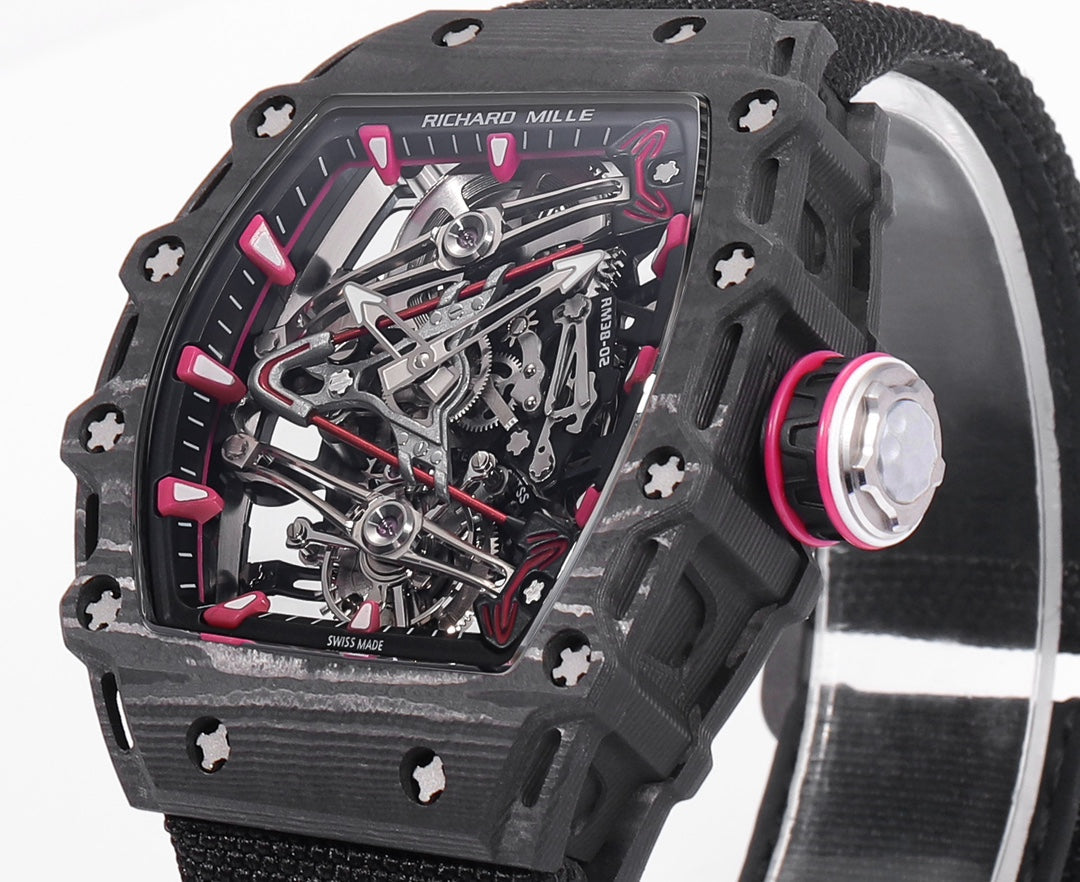 Richard Mille Bubba Watson Tourbillon RM38-02 1:1 Mejor edición Caja de carbono negra Correa de tela con velcro