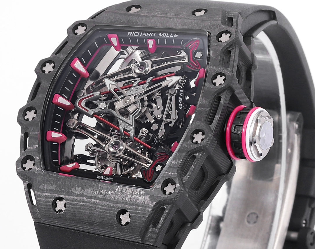 Richard Mille Bubba Watson Tourbillon RM38-02 1:1 Mejor edición Caja de carbono negra Correa de caucho