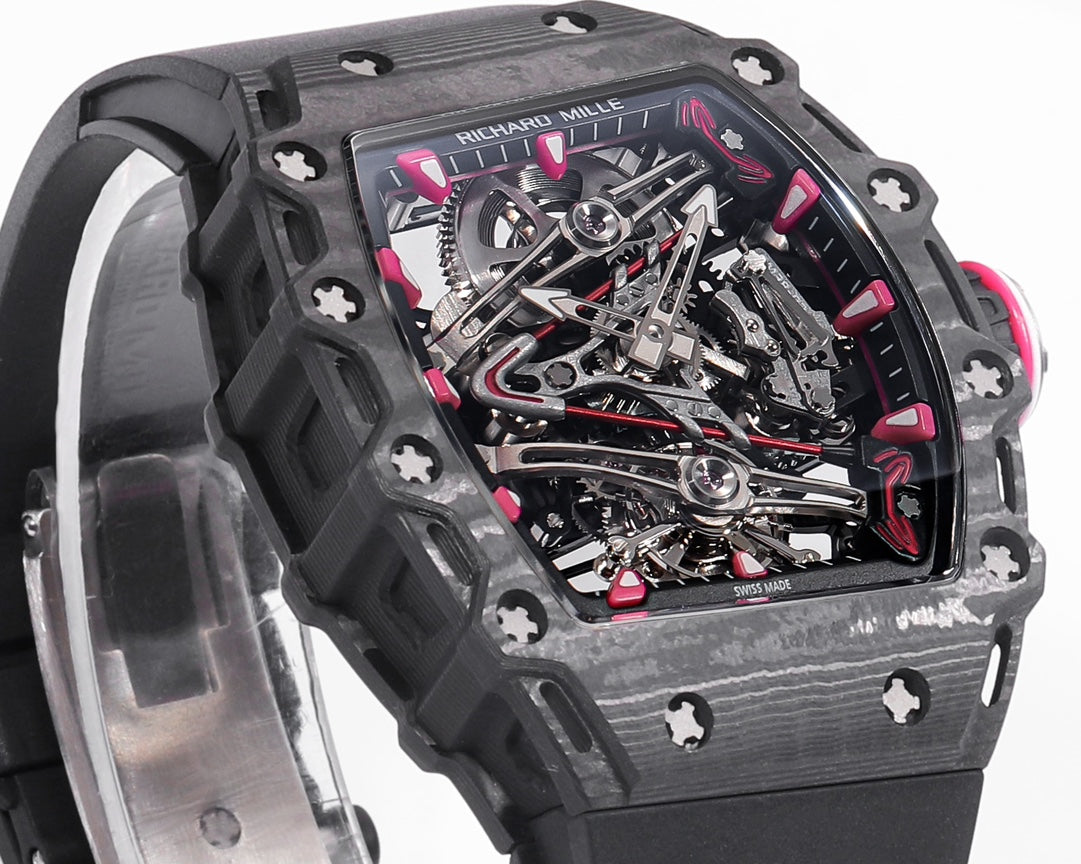 Richard Mille Bubba Watson Tourbillon RM38-02 1:1 Mejor edición Caja de carbono negra Correa de caucho