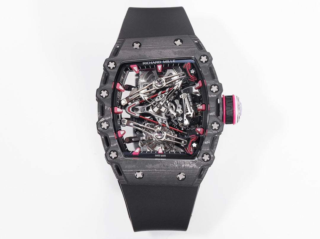 Richard Mille Bubba Watson Tourbillon RM38-02 1:1 Mejor edición Caja de carbono negra Correa de caucho