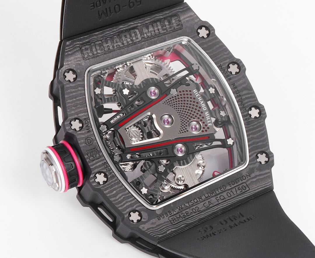 Richard Mille Bubba Watson Tourbillon RM38-02 1:1 Mejor edición Caja de carbono negra Correa de caucho