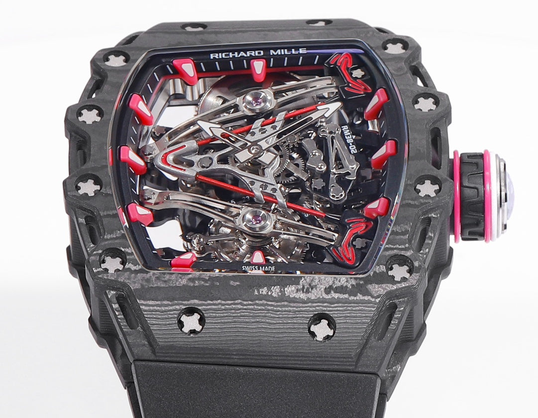 Richard Mille Bubba Watson Tourbillon RM38-02 1:1 Mejor edición Caja de carbono negra Correa de caucho