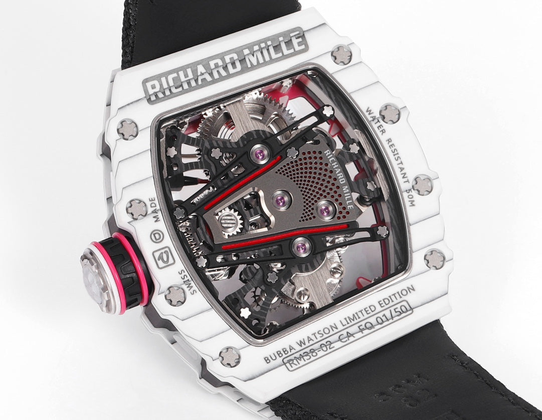 Richard Mille Bubba Watson Tourbillon RM38-02  1:1 Best Edition White Carbon Case Black Velcro fabric Strap