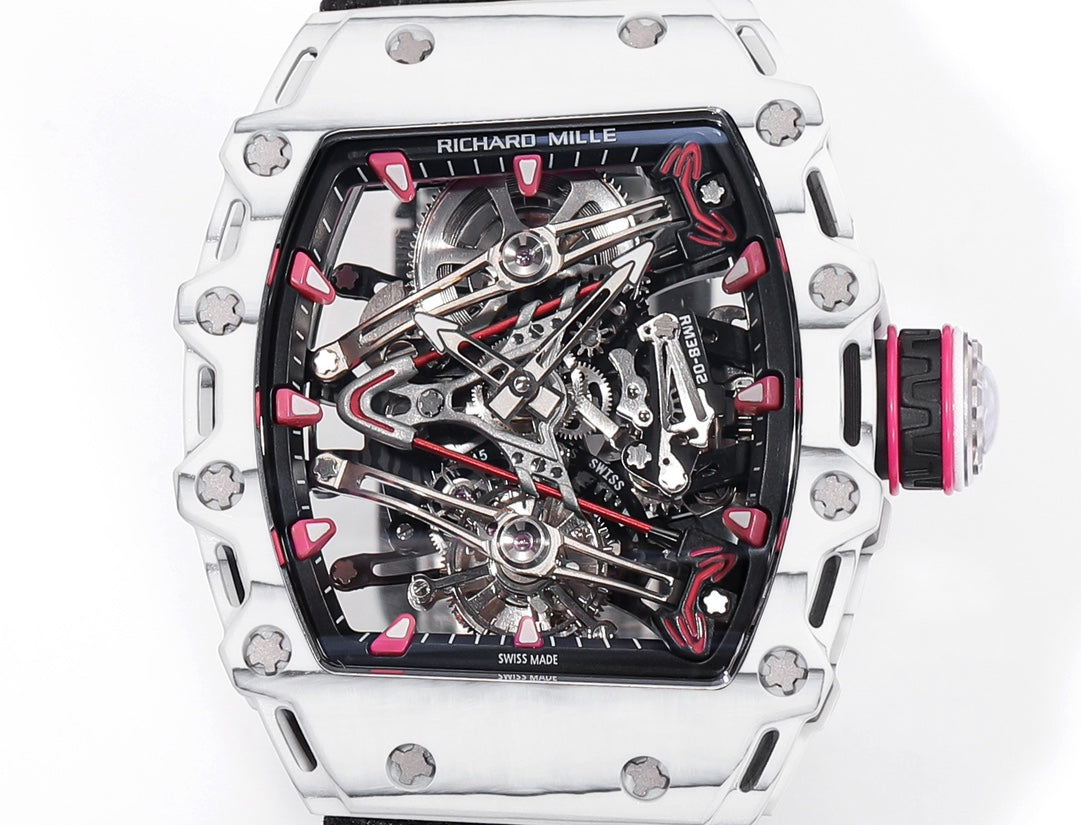 Richard Mille Bubba Watson Tourbillon RM38-02  1:1 Best Edition White Carbon Case Black Velcro fabric Strap