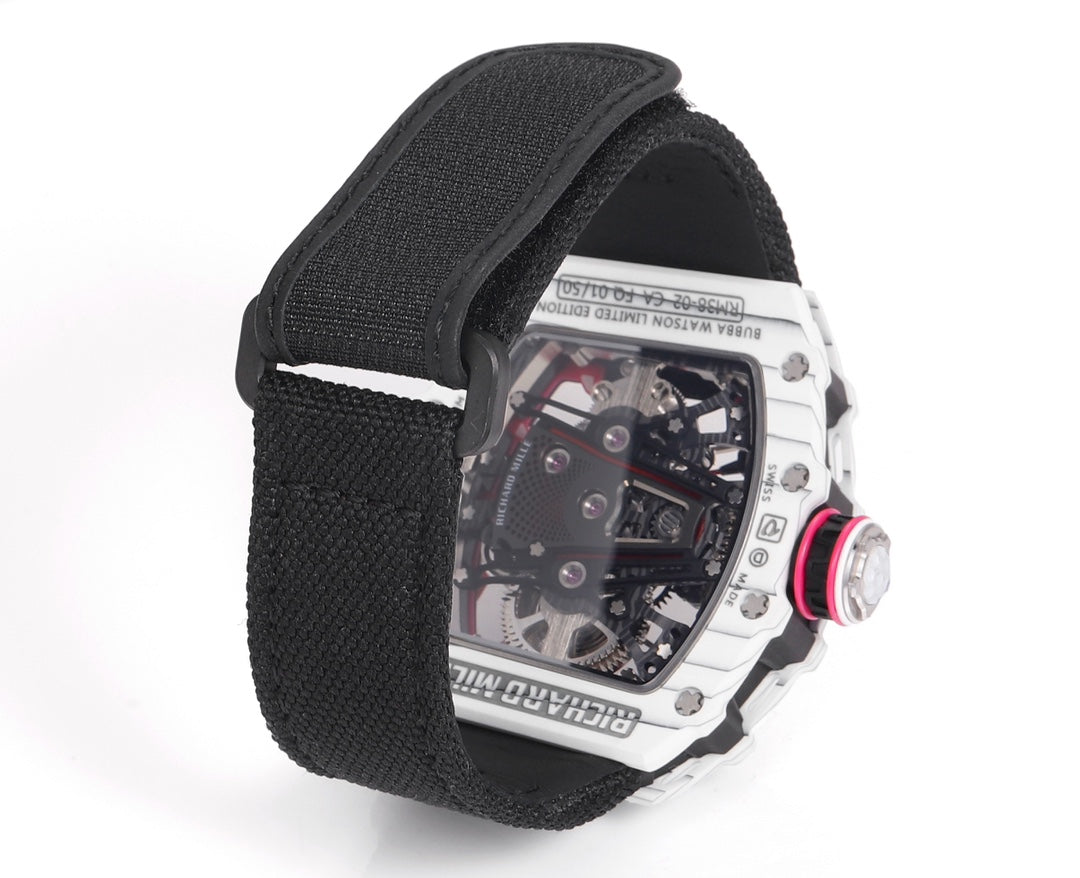 Richard Mille Bubba Watson Tourbillon RM38-02  1:1 Best Edition White Carbon Case Black Velcro fabric Strap