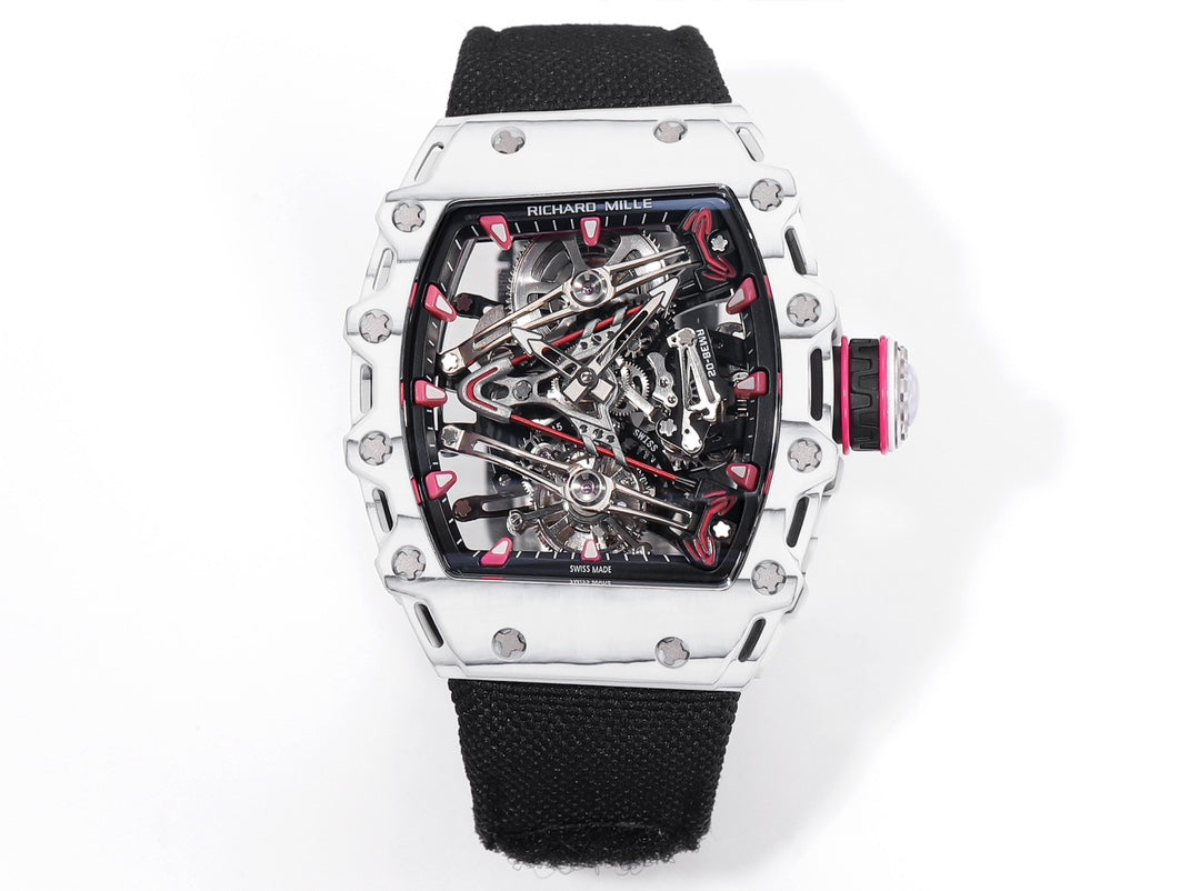 Richard Mille Bubba Watson Tourbillon RM38-02 1:1 Best Edition Cassa in carbonio bianco Cinturino in tessuto velcro nero