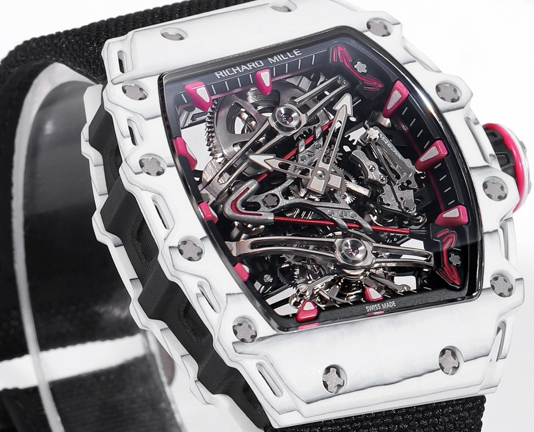 Richard Mille Bubba Watson Tourbillon RM38-02  1:1 Best Edition White Carbon Case Black Velcro fabric Strap