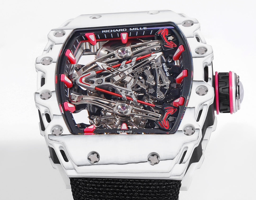 Richard Mille Bubba Watson Tourbillon RM38-02  1:1 Best Edition White Carbon Case Black Velcro fabric Strap