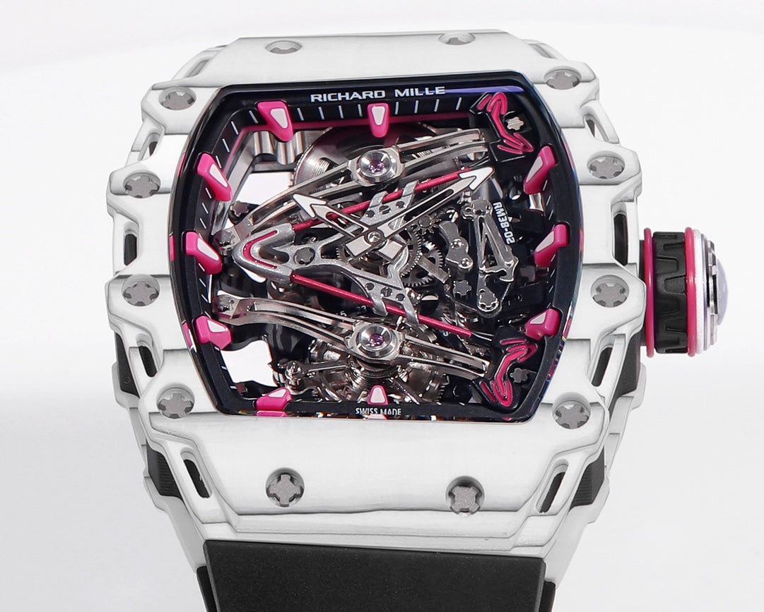 Richard Mille Bubba Watson Tourbillon RM38-02  1:1 Best Edition White Carbon Case Black Rubber Strap