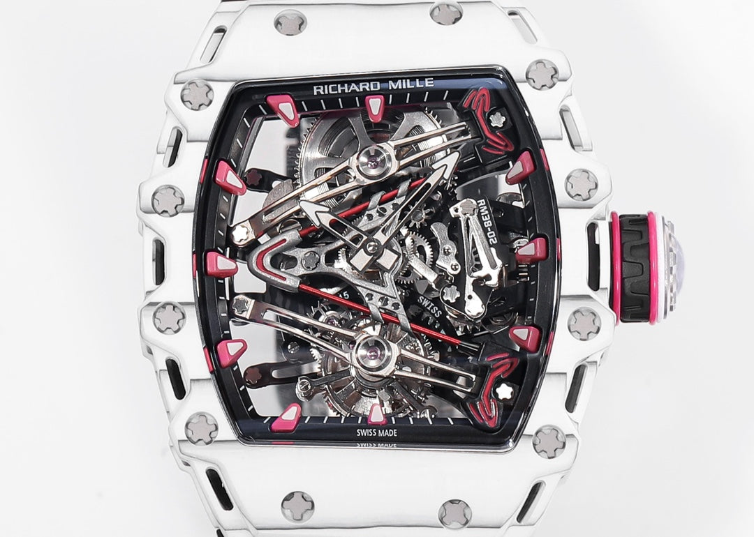 Richard Mille Bubba Watson Tourbillon RM38-02 1:1 Best Edition Cassa in carbonio bianco Cinturino in caucciù nero